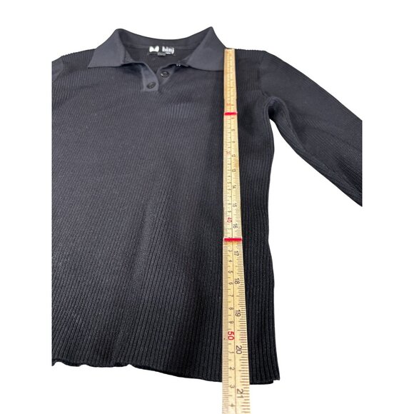 Ribbed Long Sleeve Polo Neck Sweater By Binj Basics M Viscose & Nylon Black - Picture 9 of 9